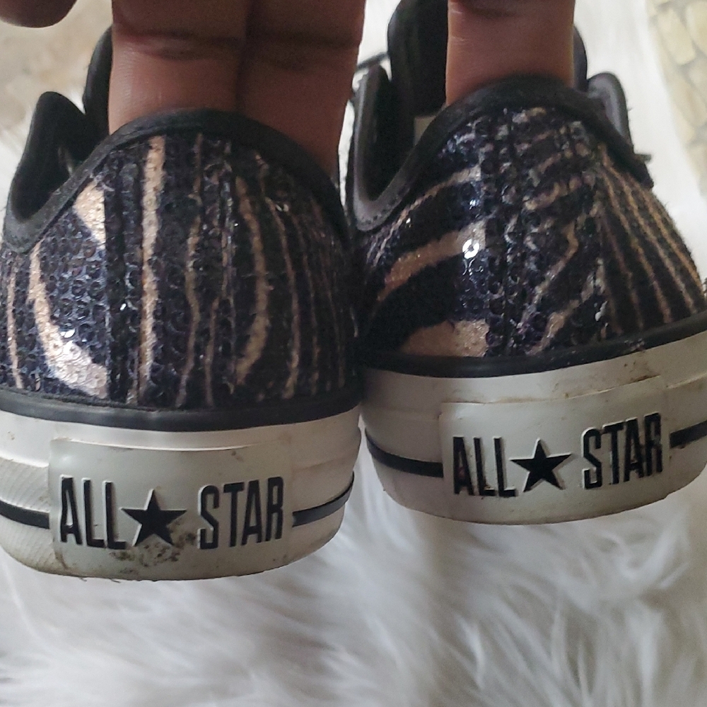 Converse Black and Tan Sequins Animal Print Sneakers Classic Low-Top Sz… - Picture 5 of 15